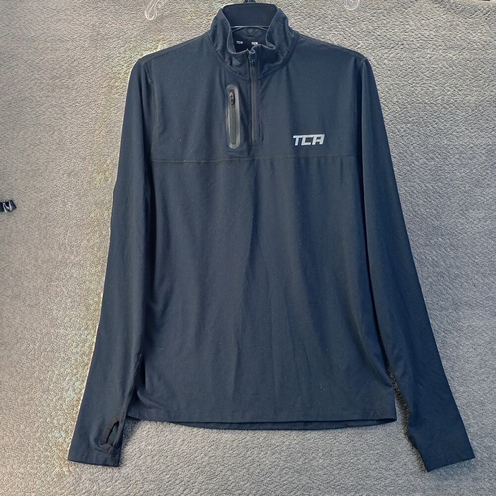 TCA Quarter Zip Performance Pullover Mens Small Black Gym Running Shirt